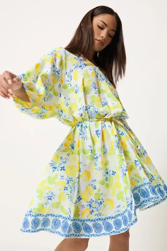 Petite Lemon Print Shirt Mini Dress - PixieGirl