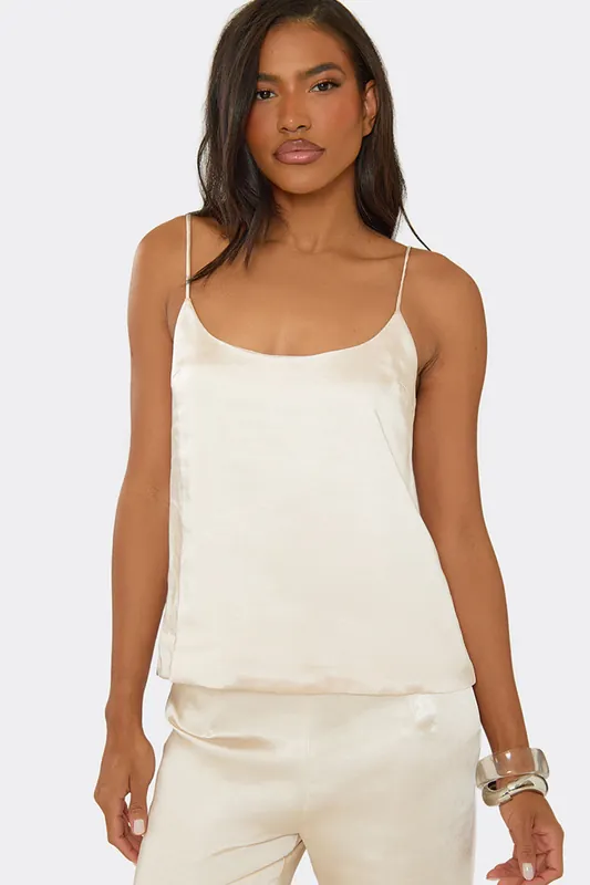 Strappy Scoop Neck Satin Cami Top - EGO