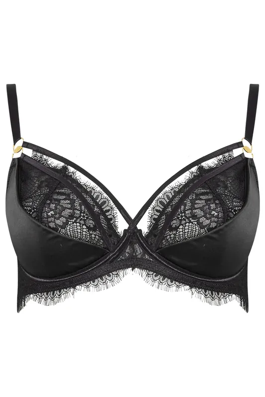 Lace Strap Detail Satin Underwired Bra - Yours