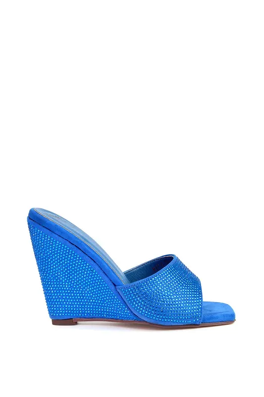 Peggie' Slip On Wedge Heel Rhinestones Slip On Mules - XY London