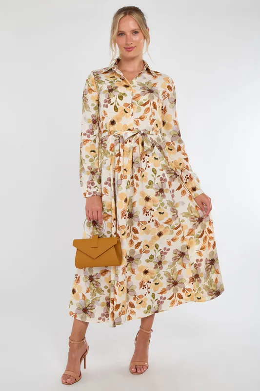 Autumn Bloom Botanical Print Maxi Shirt Dress - Love Sunshine