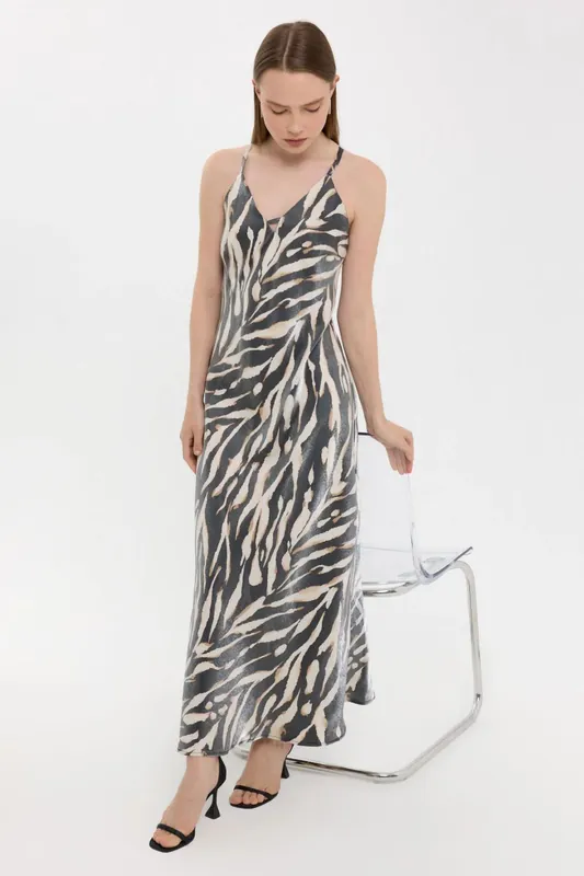 Abstract Print V-Neck Sleeveless Maxi Dress