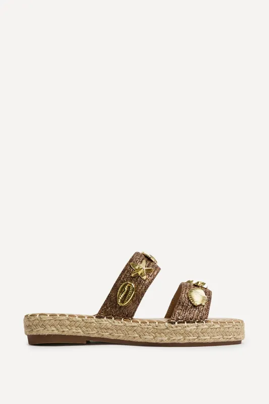 Clarity Brown Raffia Embellished Sliders - Linzi
