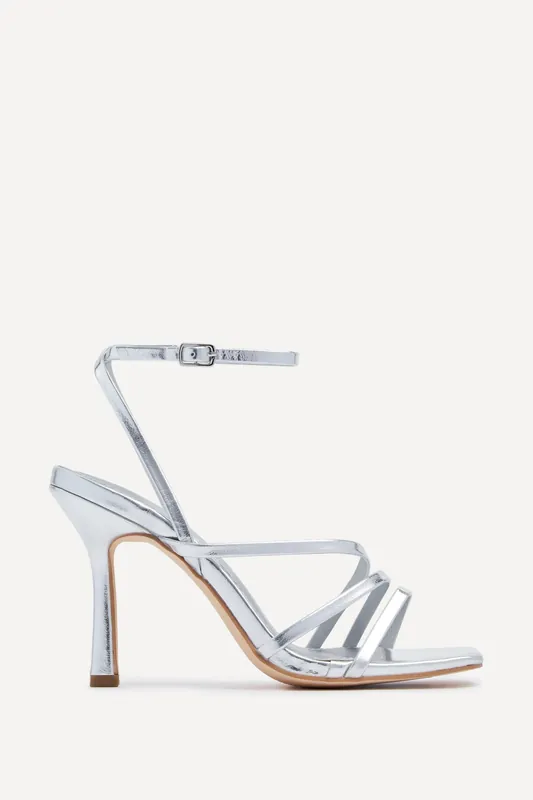 Scarlett Silver Faux Leather Strappy Heels - Linzi