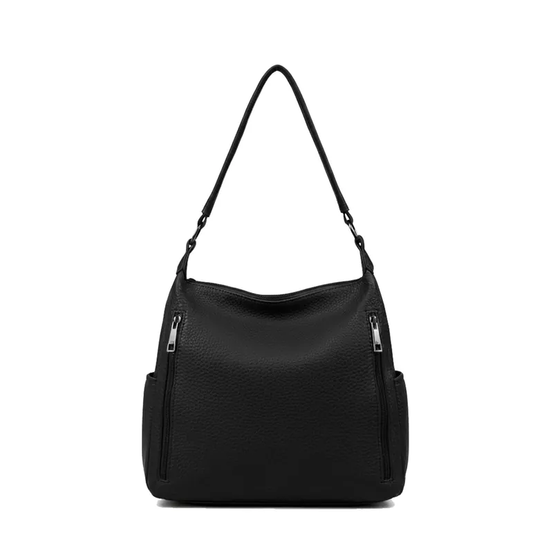 Multi Zipper Pockets Pebble Pu Leather Hobo Shoulder Bag - Kitise