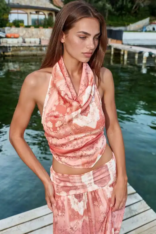 Halter Collar Patterned Top - Hiccup