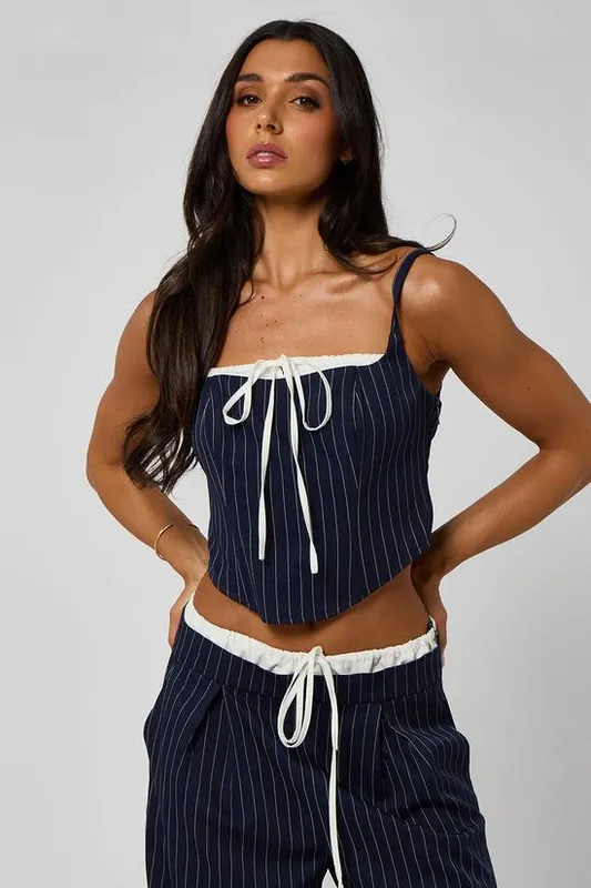 Pinstripe Corset Top with Tie Detail - Urban Bliss