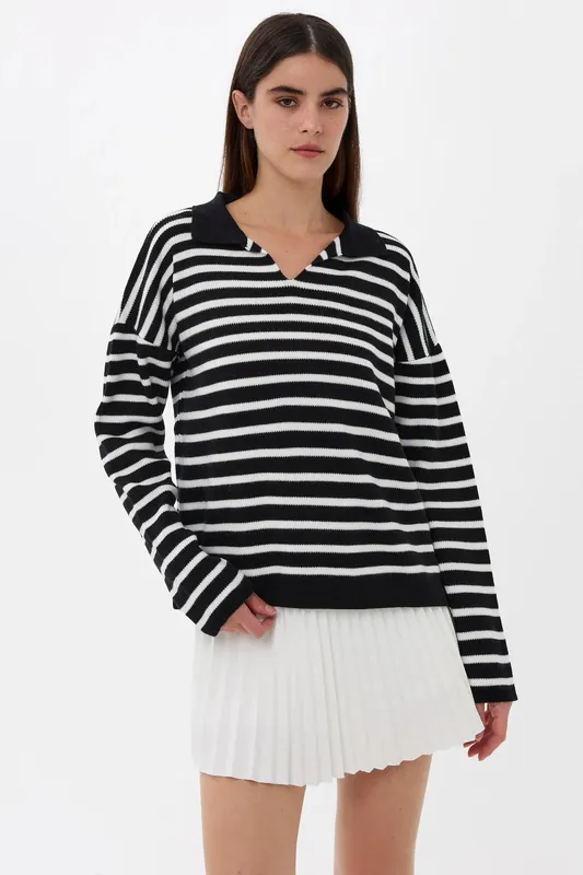 Striped Knitwear Polo Shirt Sweater - Hiccup