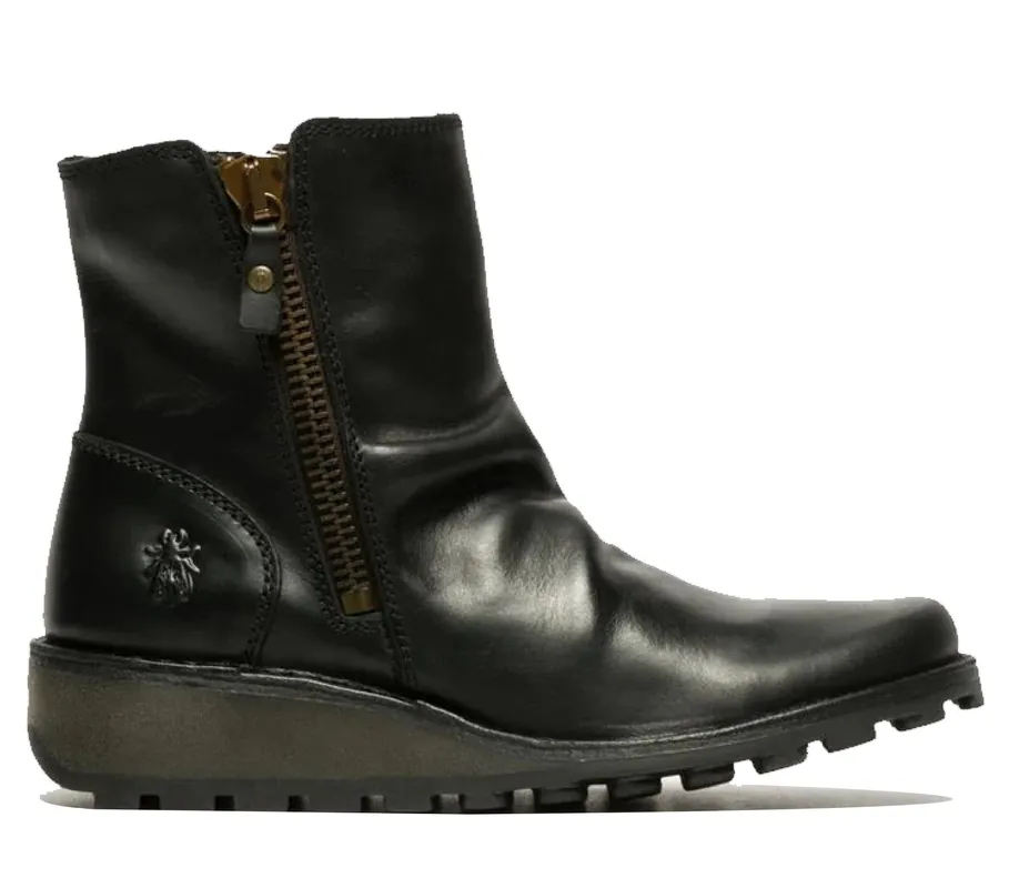 MON944 Leather Wedge Heel Ankle Zip Up Chelsea Boots - Infinity Leather