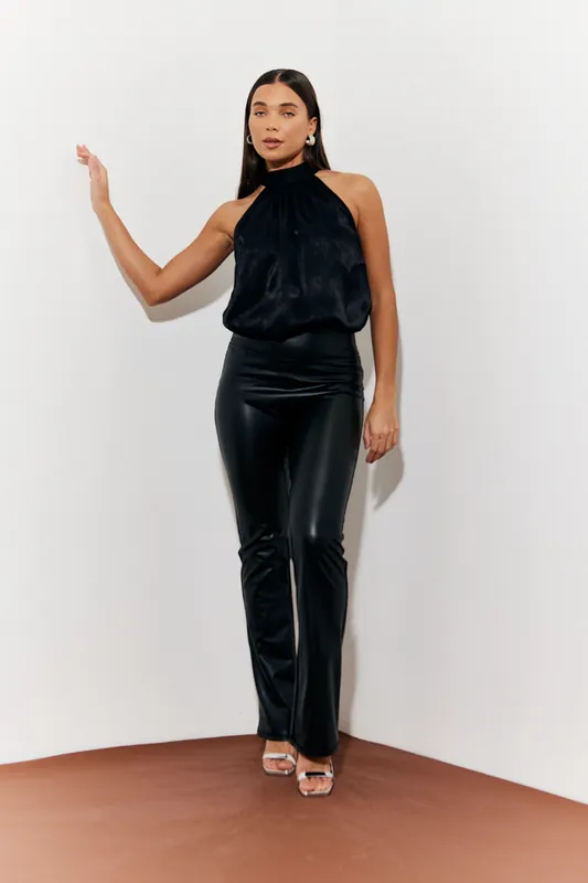 Black Shimmer Tie Neck Top - In The Style