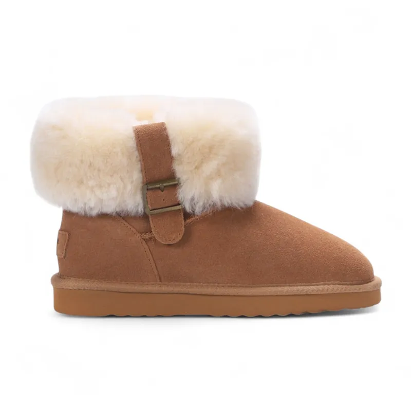 Genuine Sheepskin Suede Ankle Bootie Winter Boots - Granite