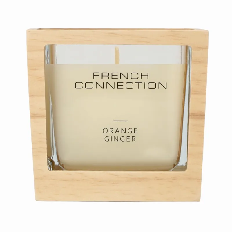French Connection Natural Wooden Surround Range Candle Orange & Ginger 200G (1-Wick)- FCC002BRS