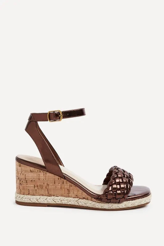 Regan Bronze Faux Leather Wedge Sandals - Linzi