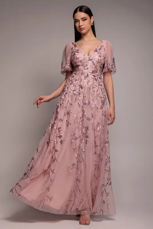 Flared Sleeve Embroidered Maxi Dress - Goddiva