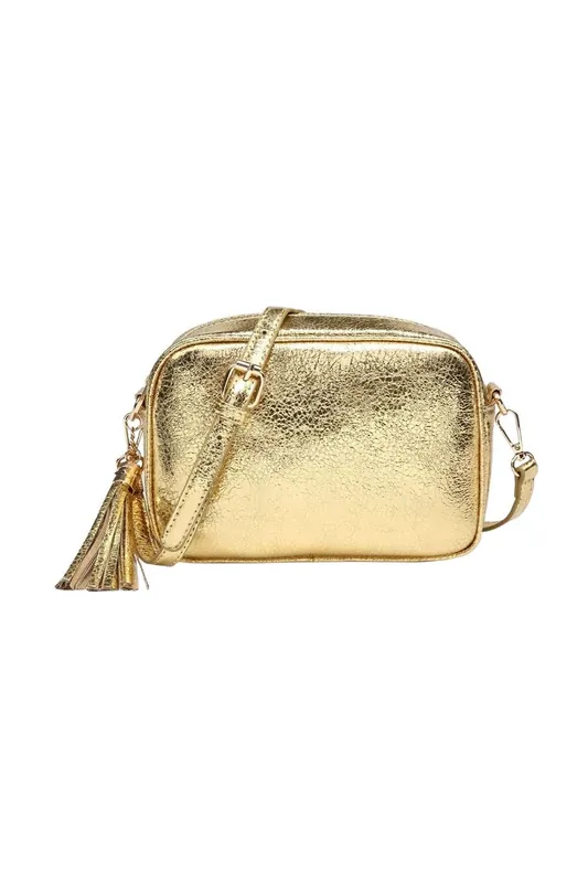 Metallic Shade Camera Crossbody Bag With Tassel Charm - Kitise