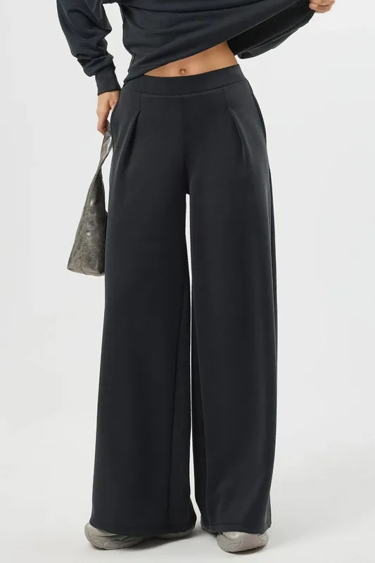 Elastic Waist Pleated Palazzo Pants - Busem