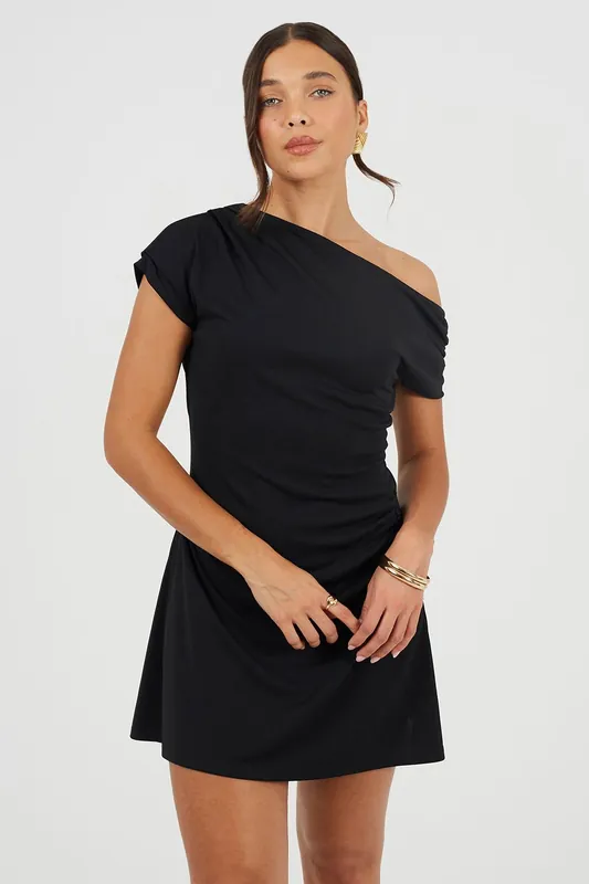 Jersey Asymmetric Draped Mini Dress - Brave Soul