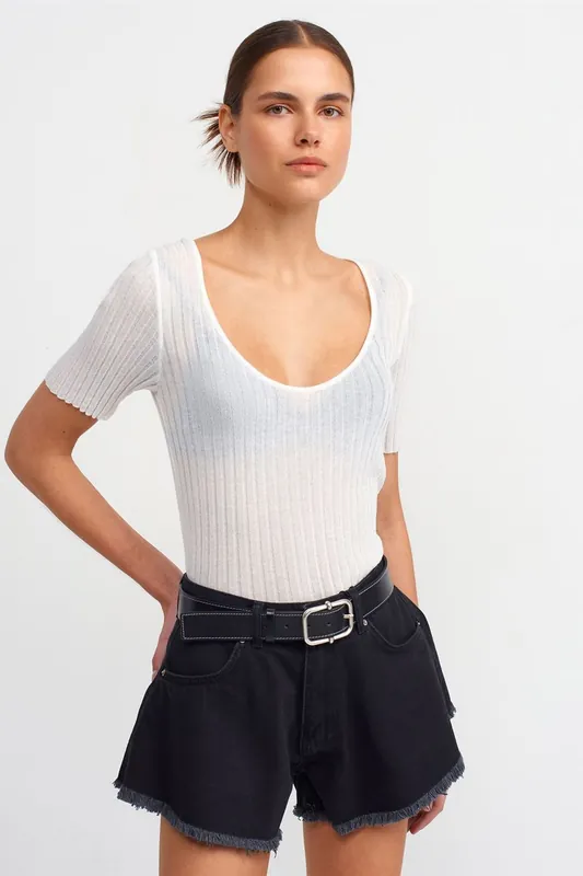 Slim Fit Ribbed Square-neck Sweater