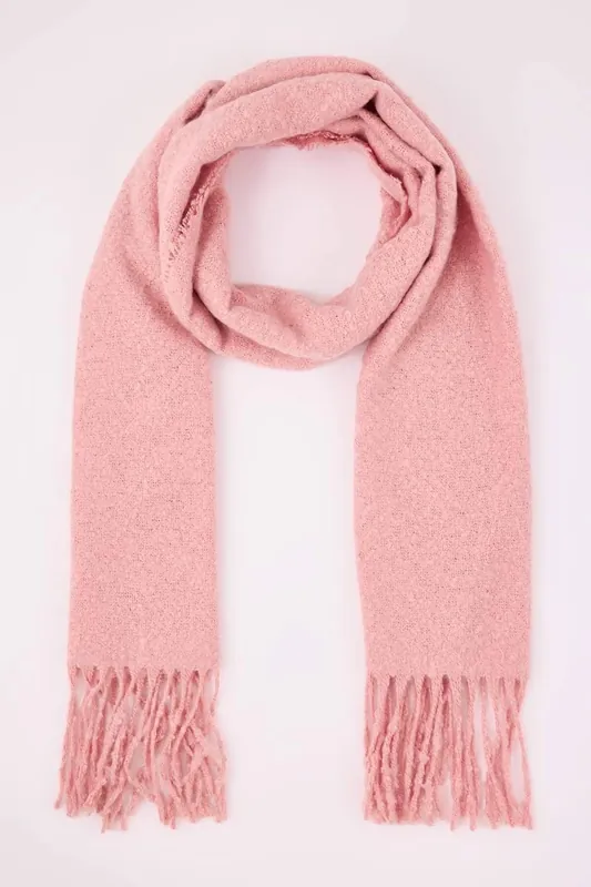 Tassel Trim Boucle Knit Oversized Winter Scarf - WOVCOR