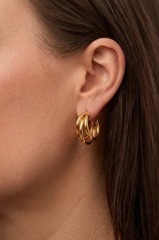 Gold Plated Triple Hoop Earrings - Serla