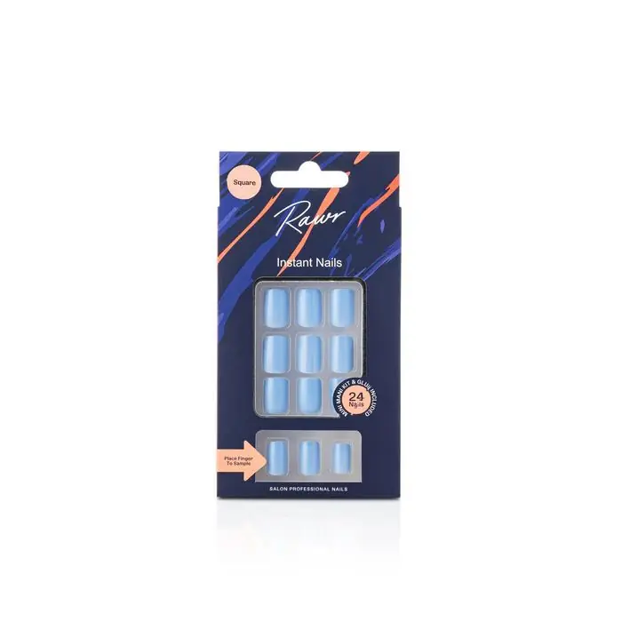 Rawr Stick On Nails Glossy Light Blue Square - Rawr Beauty