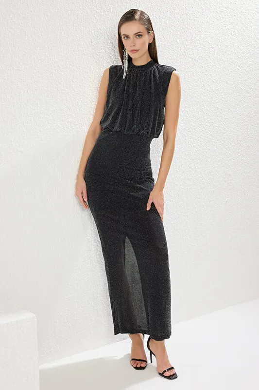 Shimmer Knitted Sleeveless Maxi Evening Dress - WOVCOR
