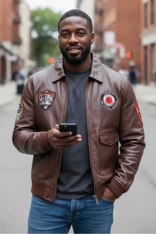 Flying Leather Bomber Aviator Collar Jacket - Vanguard