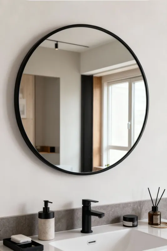 70cm Black Round Bathroom Mirror, Anti-Fog & Explosion-Proof Aluminium Frame, Moisture-Resistant Design