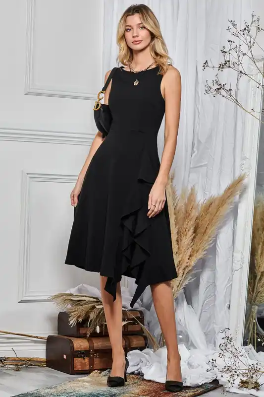 Fit & Flare Ruffle Detail Midi Dress - Jolie Moi