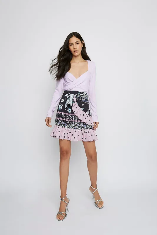 Asymmetrical Ruffle Mini Skirt - Shnoo