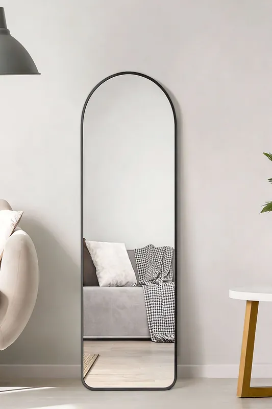40cm W x 120cm H Black Arch Full Length Wall Mirror - Living and Home