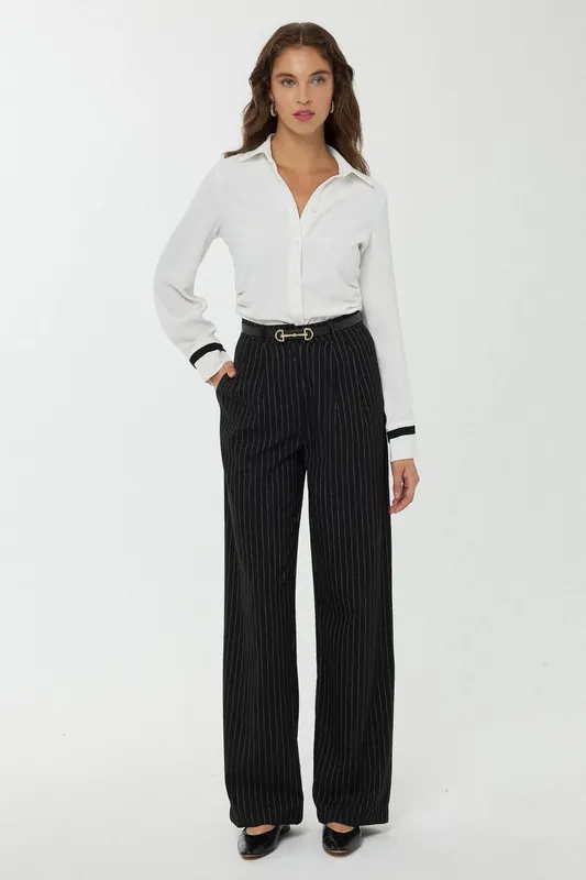 High Waist Striped Straight Leg Pants - Hiccup