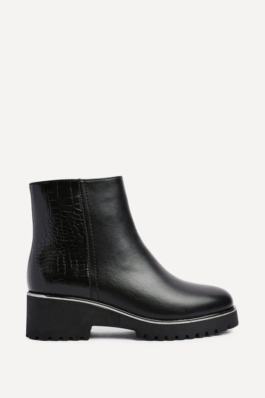 Navigate Black Croc Mix Wedge Ankle Boot - Linzi