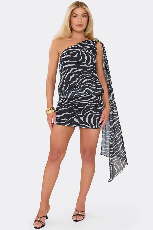 Blouson Style Sleeveless Drape Mini Dress - EGO