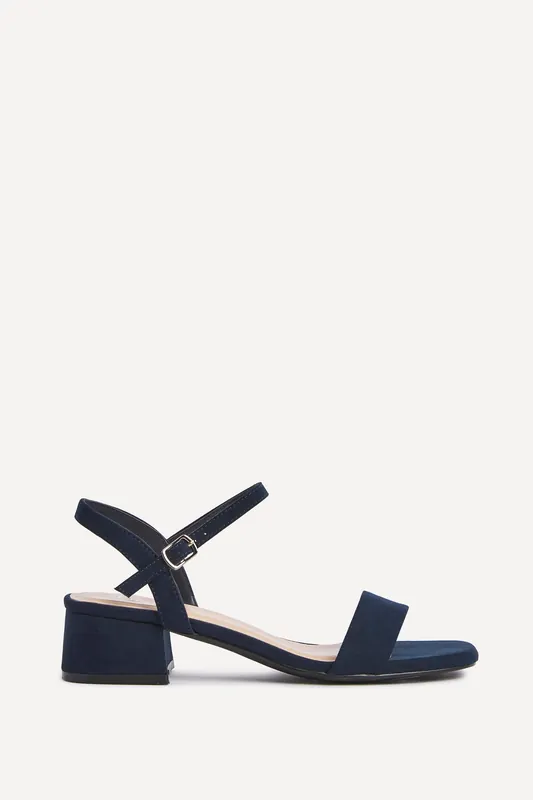 Tillie Navy Faux Suede Low Blook Heel - Linzi