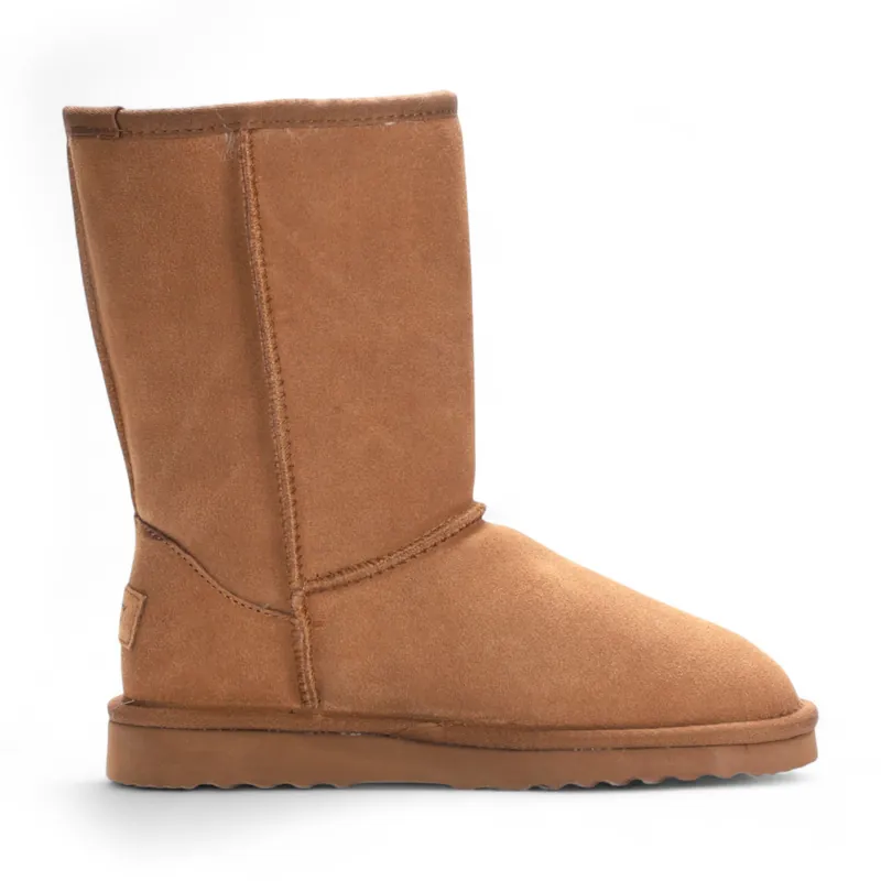 Genuine Sheepskin Suede Slip-On Ankle Winter Boots - Dusk