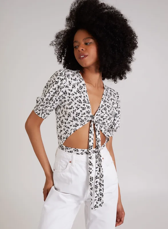 Floral Cut Out Tie Bodysuit - Pink Vanilla