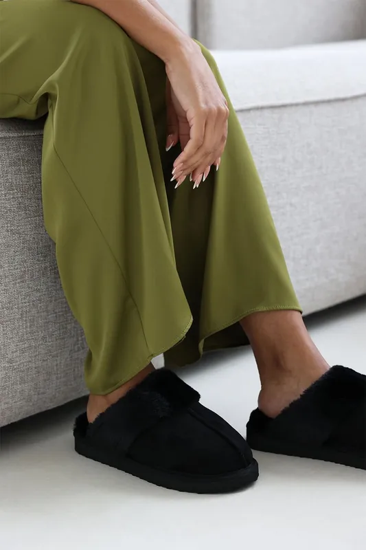 Xandra' Suede Mule Slippers With Cosy Faux Fur Trim - Where's That From