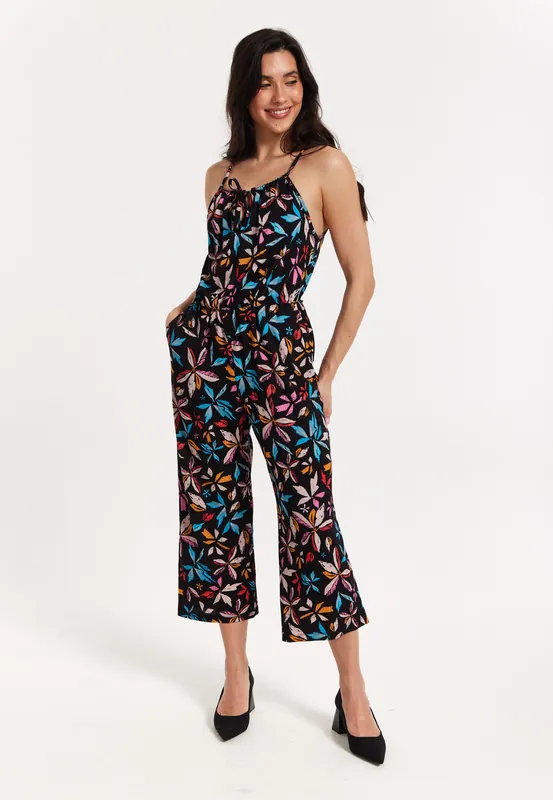 Floral Print Sleeveless Jumpsuit - Liquorish