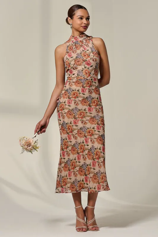 Chiffon Halterneck Printed Midaxi Dress - Jolie Moi