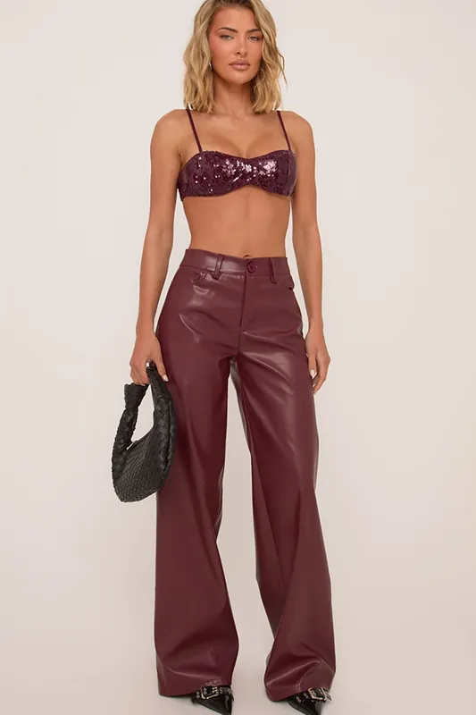 Wide Leg Faux Leather Trousers - EGO