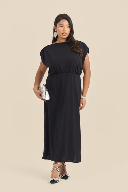 Plus Size Statement Shoulder Pad Midi Dress - FASHION-SZN