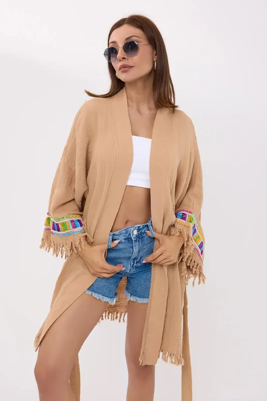 Muslin Long-Sleeve Kimono with Arm Detail