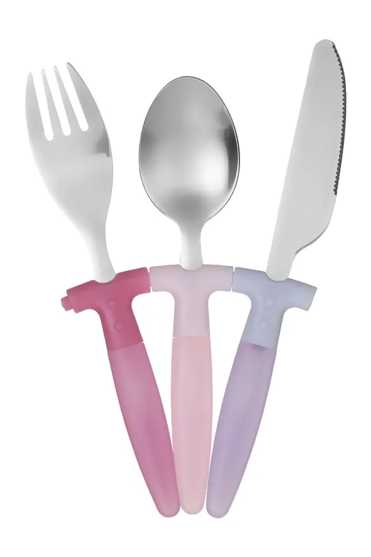 Pink Children 3Pc Cutlery Set, Stainless Steel Cutlery with Plastic Handles, Pink Plastic Handle Cutlery Set - Orsina