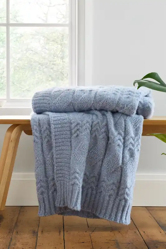 'Cosy Soft Cable Knit' Blanket Throw - Bianca