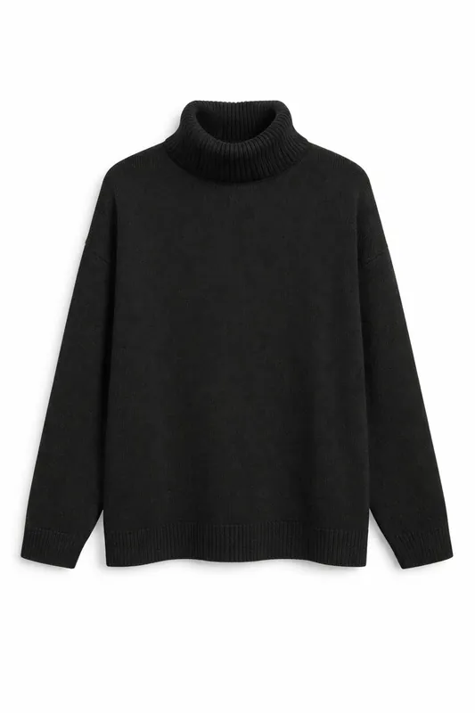 Loose Fit Turtleneck Knit Sweater - MixRay