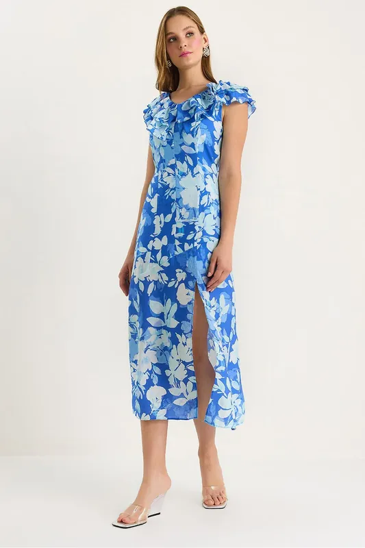 Midi Dress with Ruffle Detail - Bianco Lucci