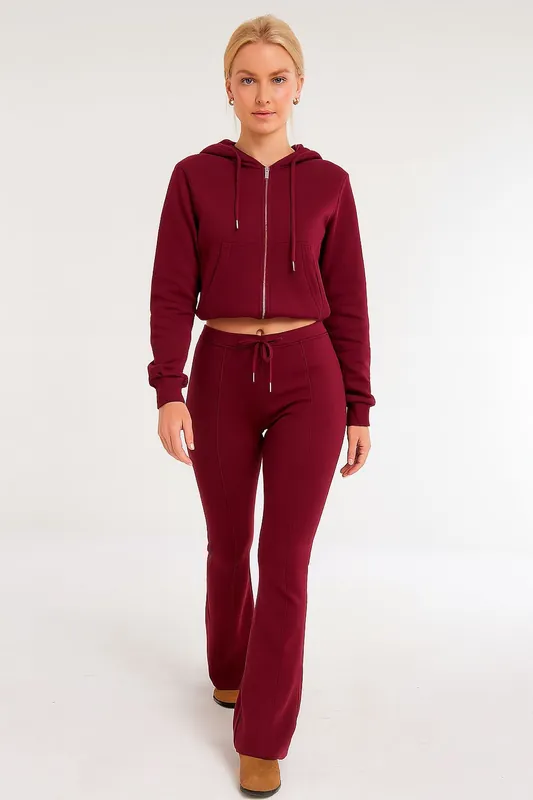 Cropped Zip Hoodie and Flared Trouser Set - Interlock - Co-ord Set