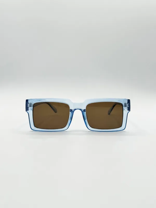 Square Frame Sunglasses in Translucent Blue with Brown Lenses - SVNX