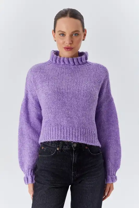 Thick Turtleneck Textured Crop Sweater - MixRay